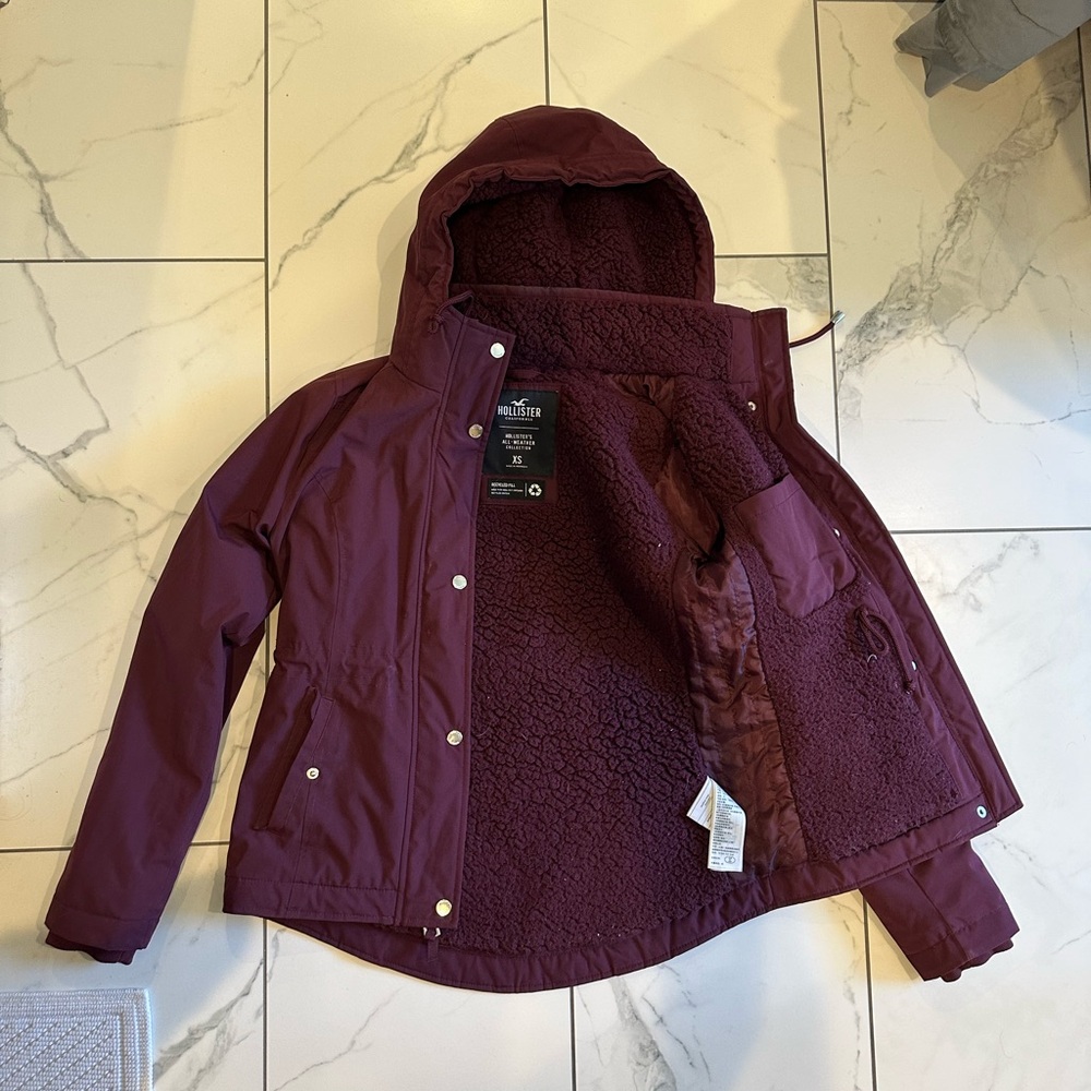 Hollister: Burgundy All Weather Jacket with Sherpa Lining - Womens Size XS